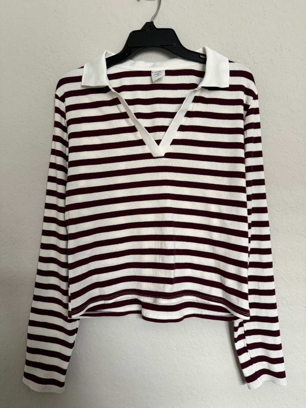 NWT No Boundaries Johnny Collar Striped Long Sleeve Polo Top XL Preppy Cotton